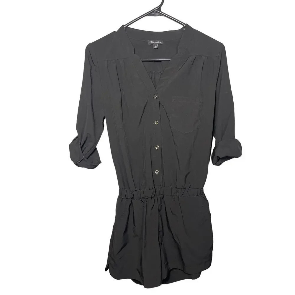 Shinestar Black Button Down Rolled Half Sleeve Romper Women's Size Small